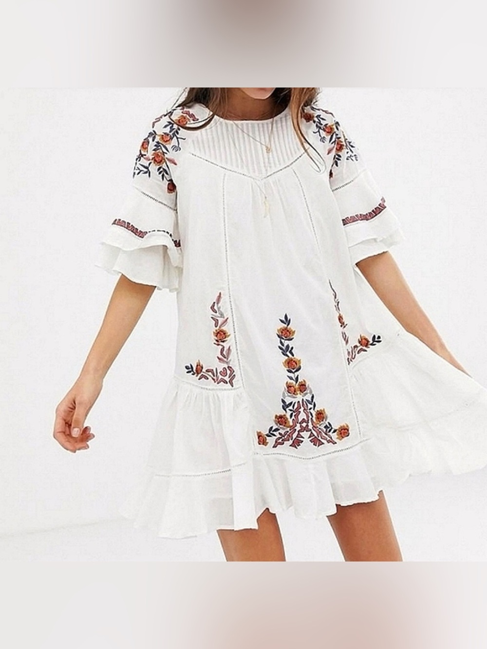 Free People Pavlo Embroidered Boho Mini Dress in White, Size Small - Picture 3 of 14